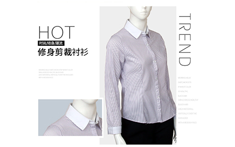 惠州白領紫色對斜條棉質女士長袖襯衫