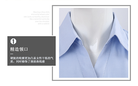 深圳藍色小斜條棉質女士短袖襯衫