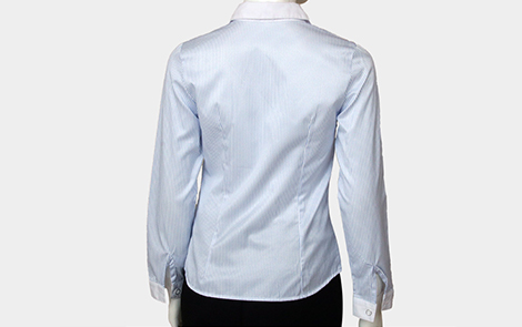 汕頭白領藍色對斜條棉質女士長袖襯衫