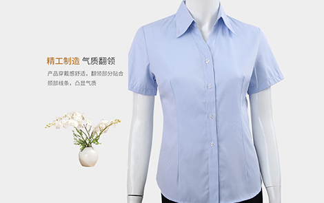 上海藍色小斜條棉質女士短袖襯衫